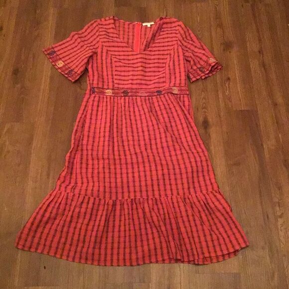 Skies Are Blue Linen Bohemian Red Midi Dress - Picture 1 of 7